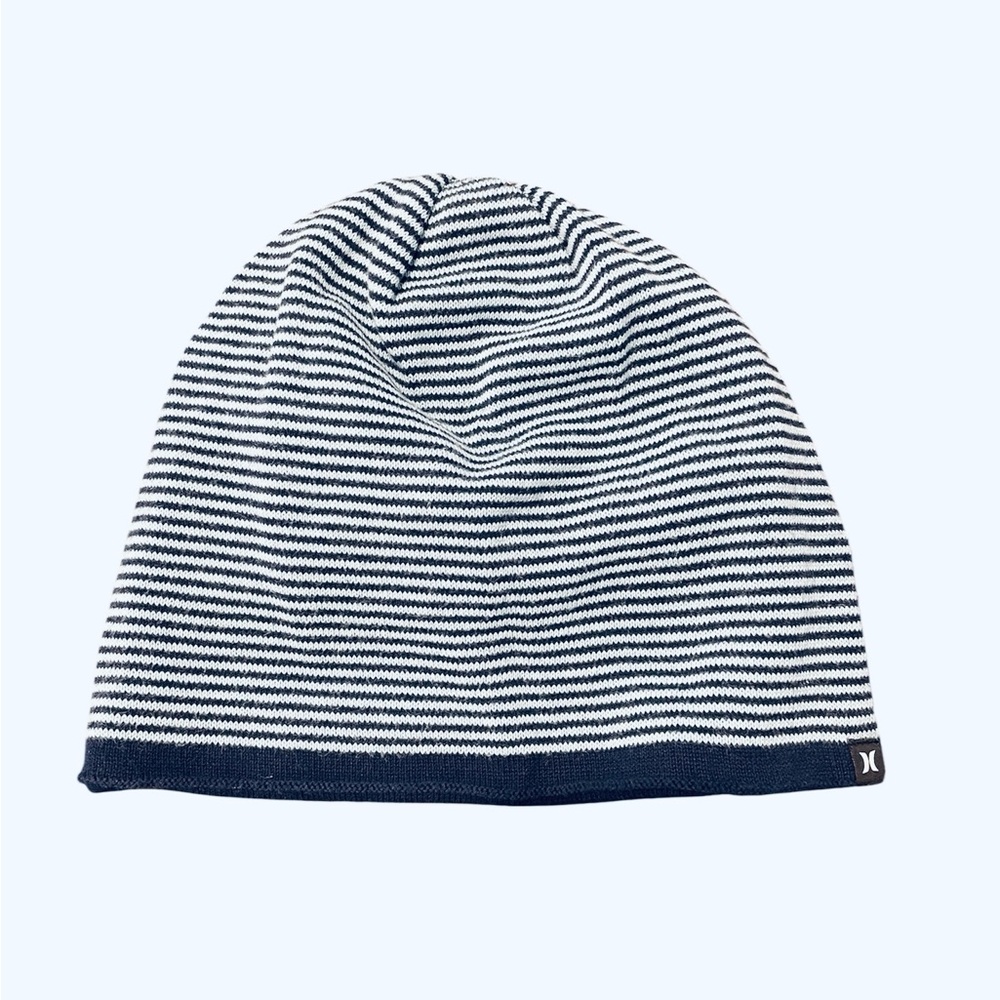 Hurley Beanie | Knit Reversible Navy and Light Blue Stripe